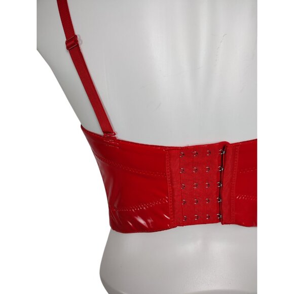 Red Convertible Shiny PU Leather Wet Look Bustier Corset Crop Top - Picture 6 of 9
